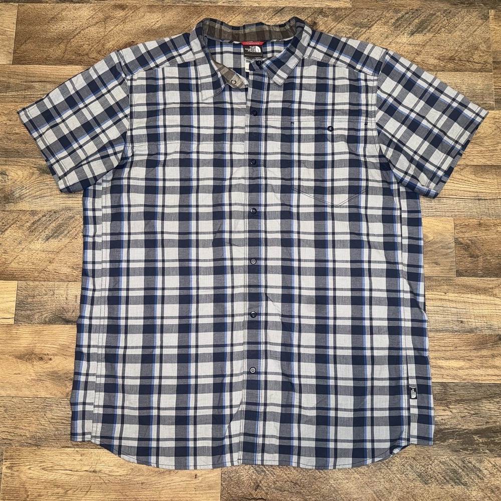 The North Face Western Snap‎ Shirt Mens XL Blue Gray Plaid Dress Button Up